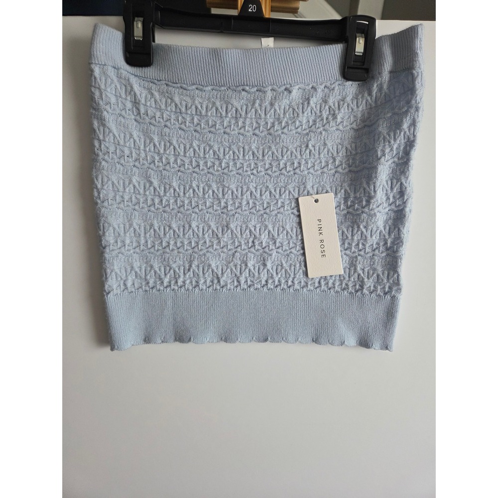 Pink Rose Blue Dust Knit Mini Skirt Pointelle Scalloped Hem PS6S11616 Size M